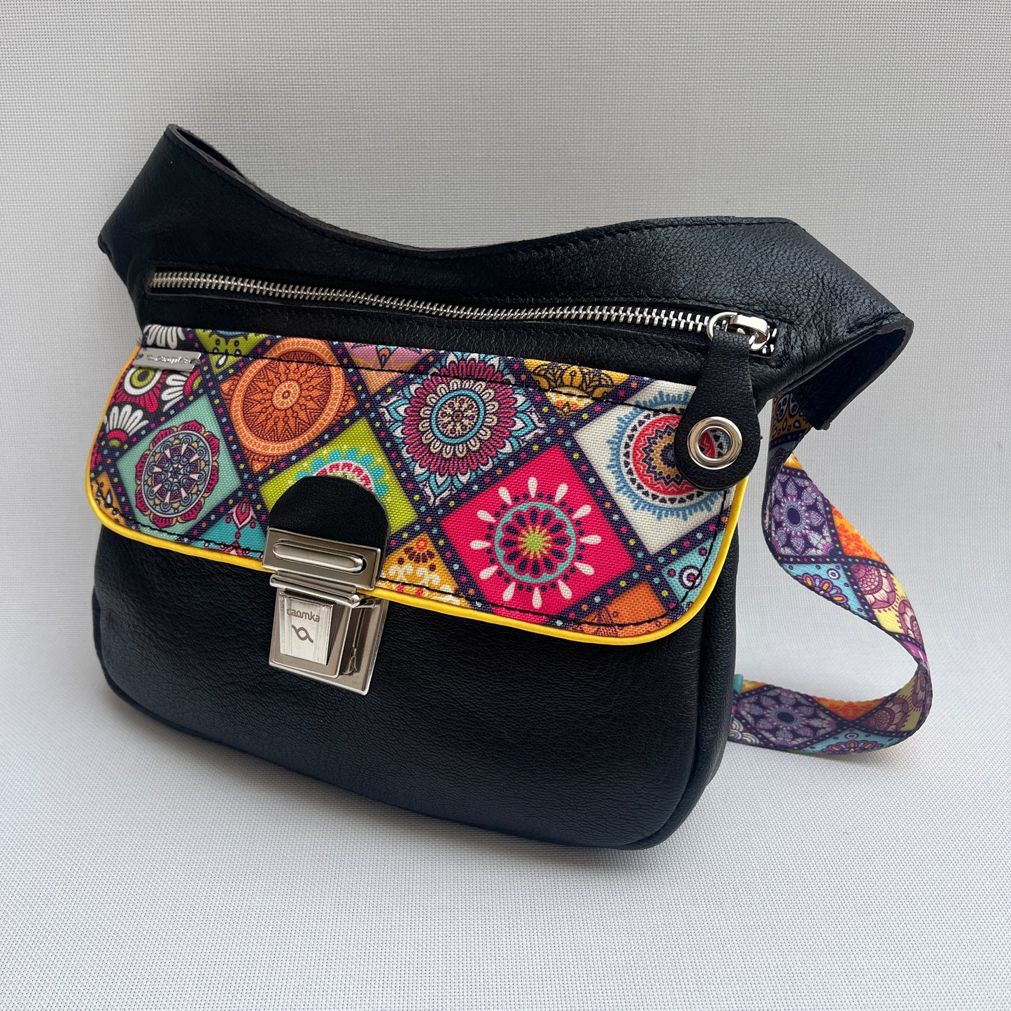 Summer Purple & Mandalas BioCuir® natural leather Unique Piece No. 12009