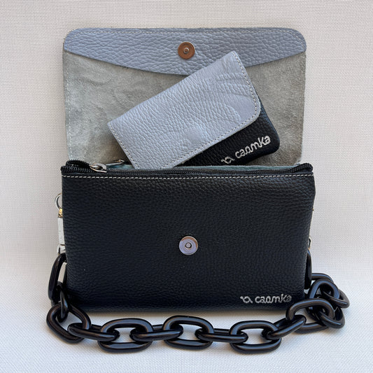 PACK: Monedero + Riñonera multifunción ELEGANT NANO "Sky" · Piel - Cuero · Pieza Exclusiva Núm. 15225