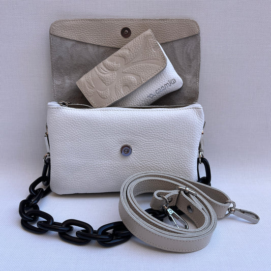 PACK: Monedero + Riñonera multifunción ELEGANT NANO "Beige" · Piel - Cuero · Pieza Exclusiva Núm. 15227