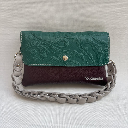 Riñonera multifunción ELEGANT NANO "Green & Burdeos" · Piel · Pieza Exclusiva Núm. 18075