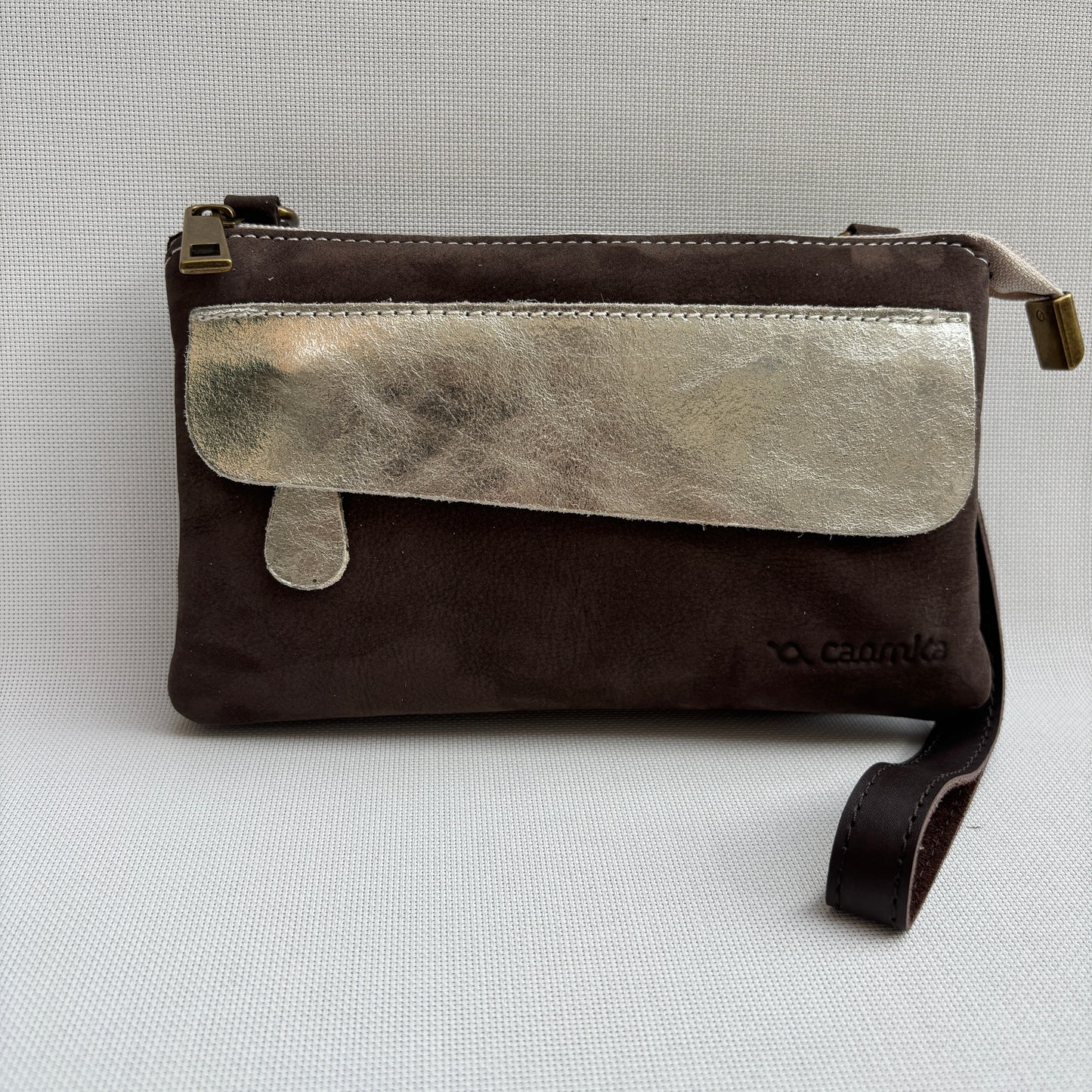 Riñonera multifunción ELEGANT NANO "Brown & Gold" · Piel · Pieza Exclusiva Núm. 18148