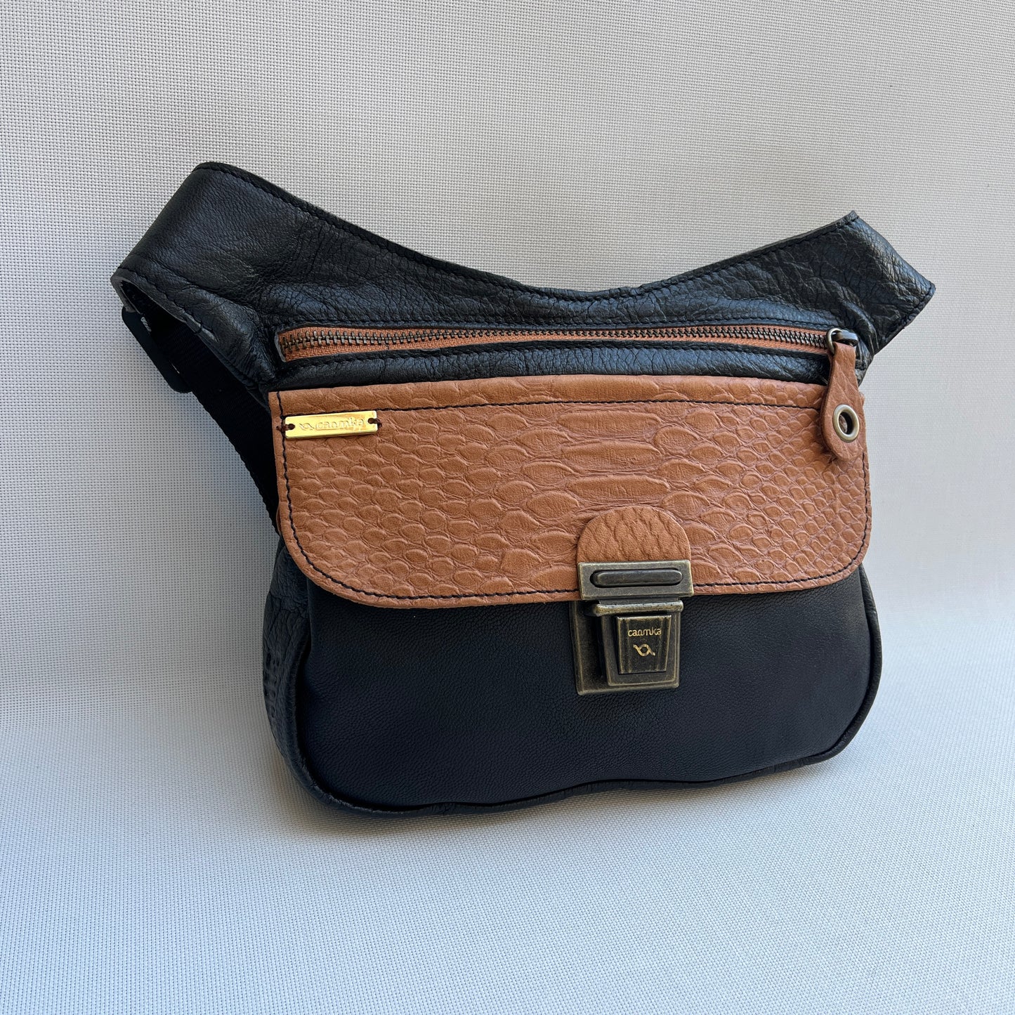 Spezielles Brown Constrast & Old Gold BioCuir® Naturleder Einzelstück Nr. 13362