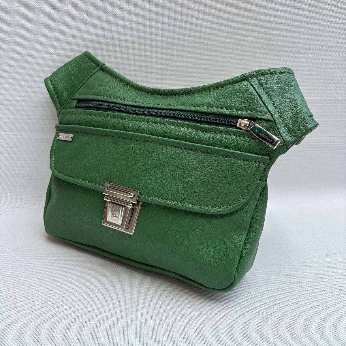 Riñonera "Classic Green & Silver” + Bolsillo trasero · Piel · Pieza Única Núm. 19072