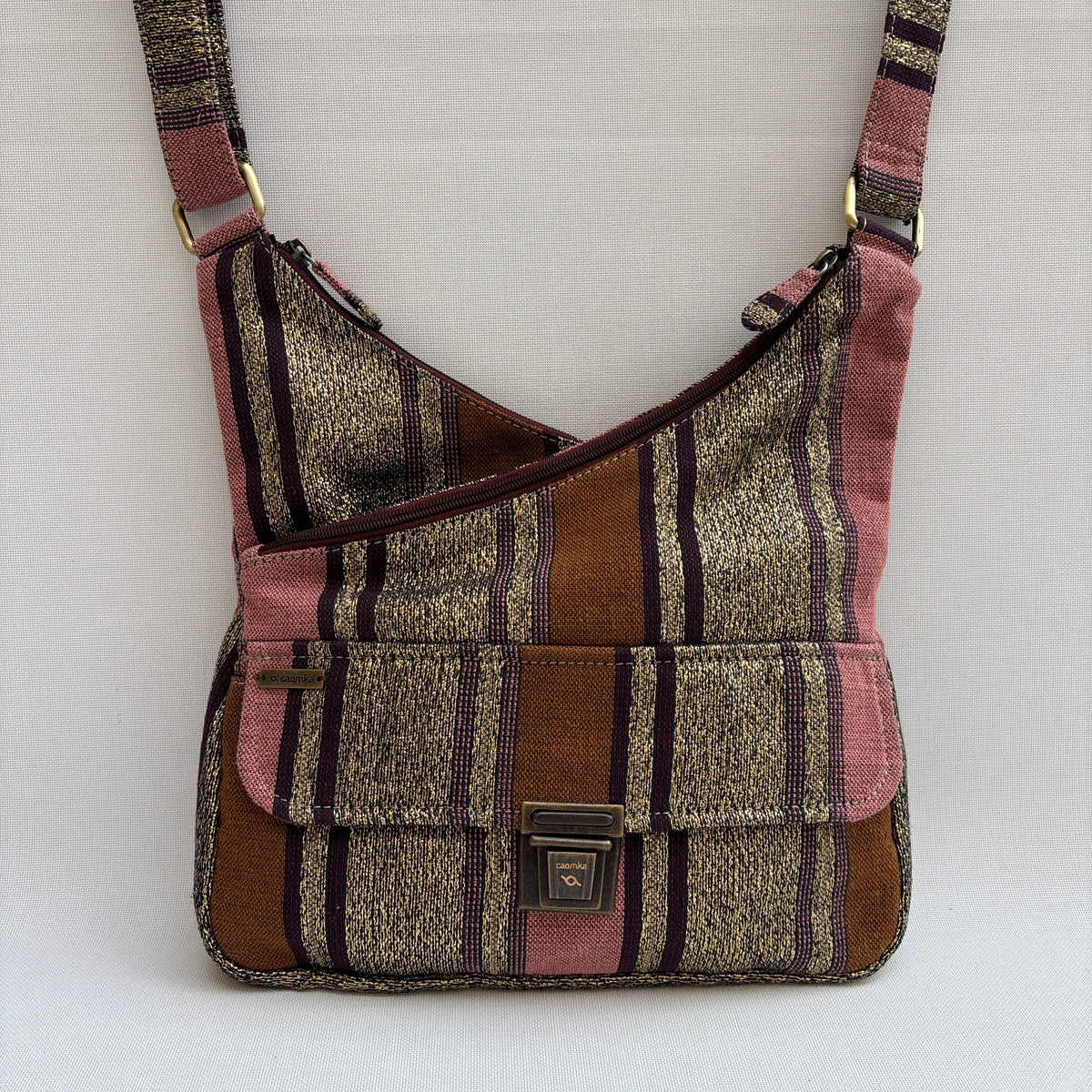 Bolso Bandolera Súper Caomka "Vintage Earth Stripes" · Pieza Única Núm. 19056