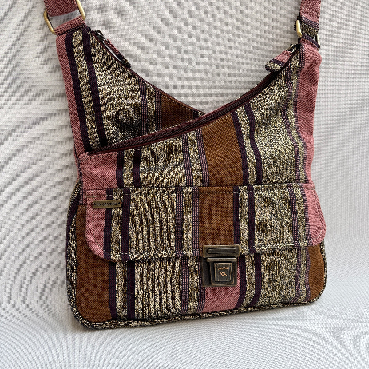 Bolso Bandolera Súper Caomka "Vintage Earth Stripes" · Pieza Única Núm. 19056
