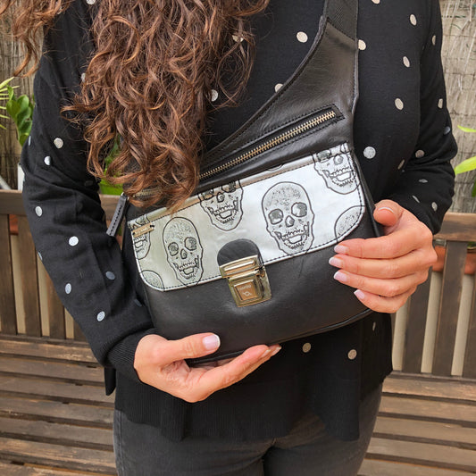 EcoFast Black Special Skulls Silver. ECO FAST® natural leather and Leatherette. Exclusive Piece No. 6842