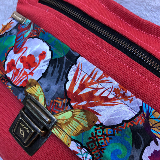 Red & Japanese Flowers Unique Piece No. 7343
