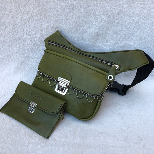 PACK Special Green Fanny pack + Purse Natural leather BioCuir® Unique Piece No. 7370