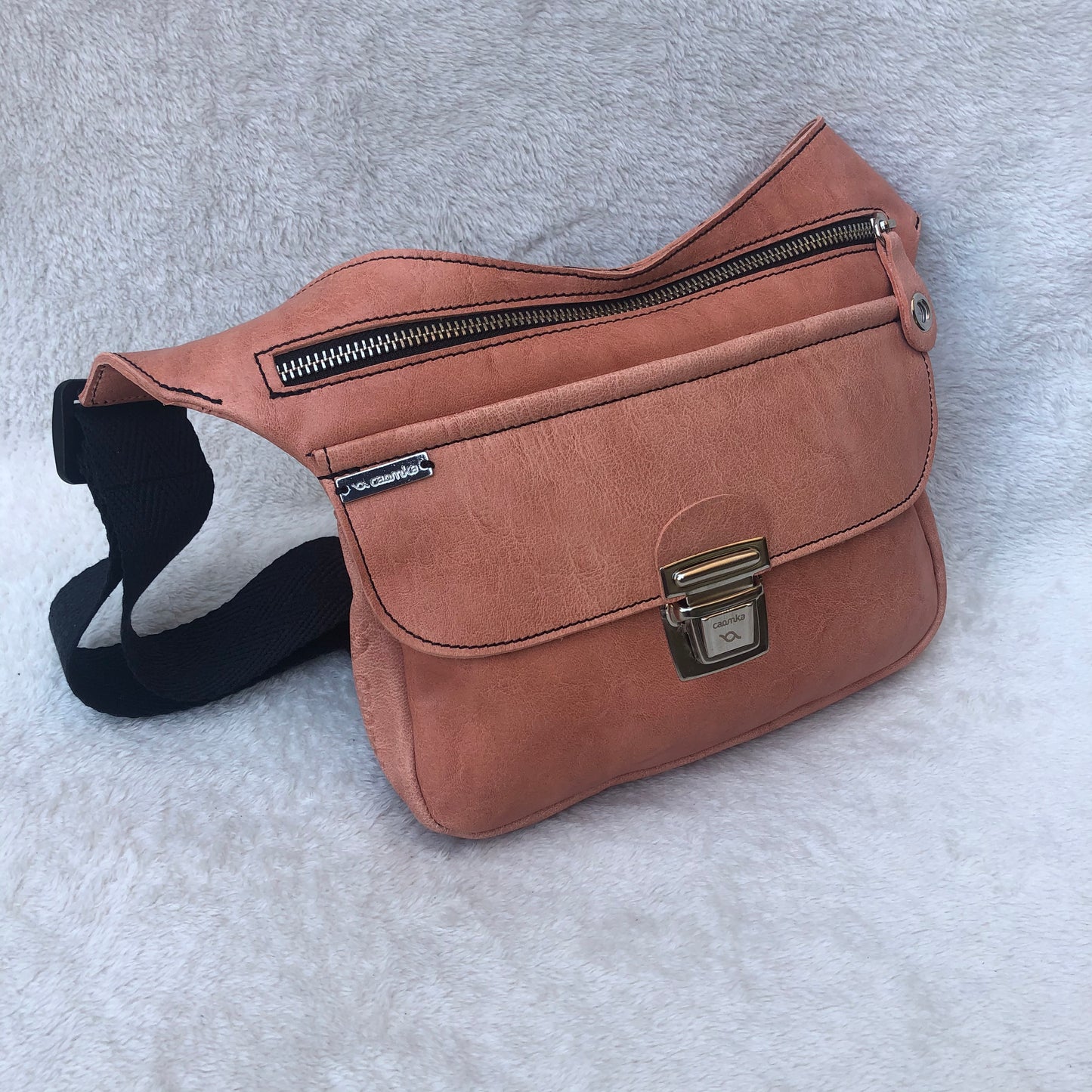 Summer Salmon & Silver Natural BioCuir® Leather Exclusive Piece No. 7589