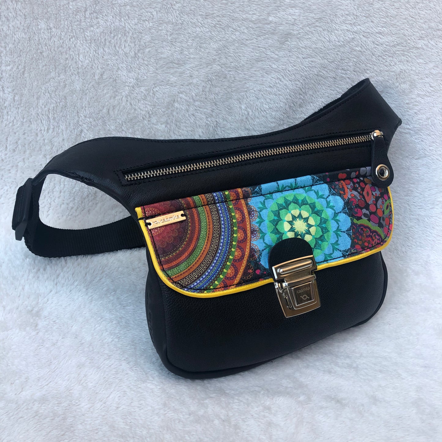 Special Black Summer Mandalas BioCuir® natural leather Unique Piece No. 7647