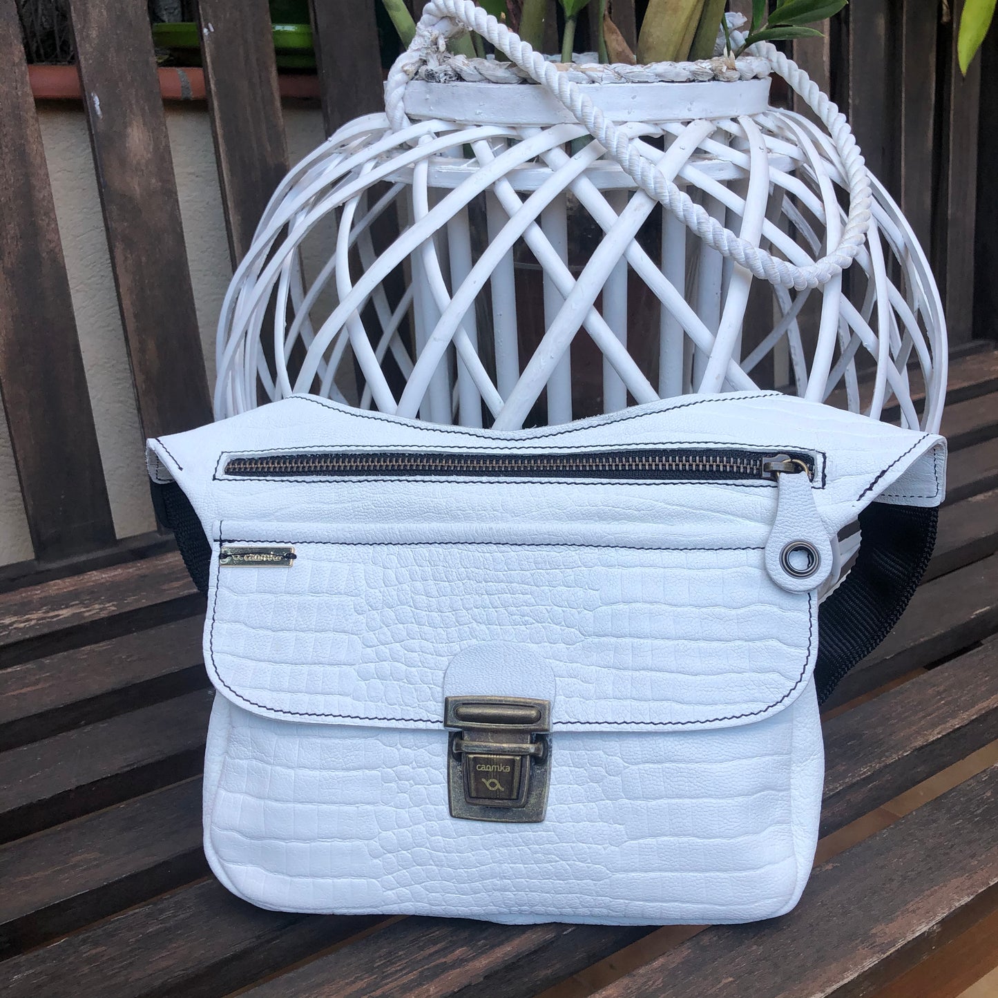 Summer Special White Old Gold BioCuir® Natural Leather Exclusive Piece No. 7670