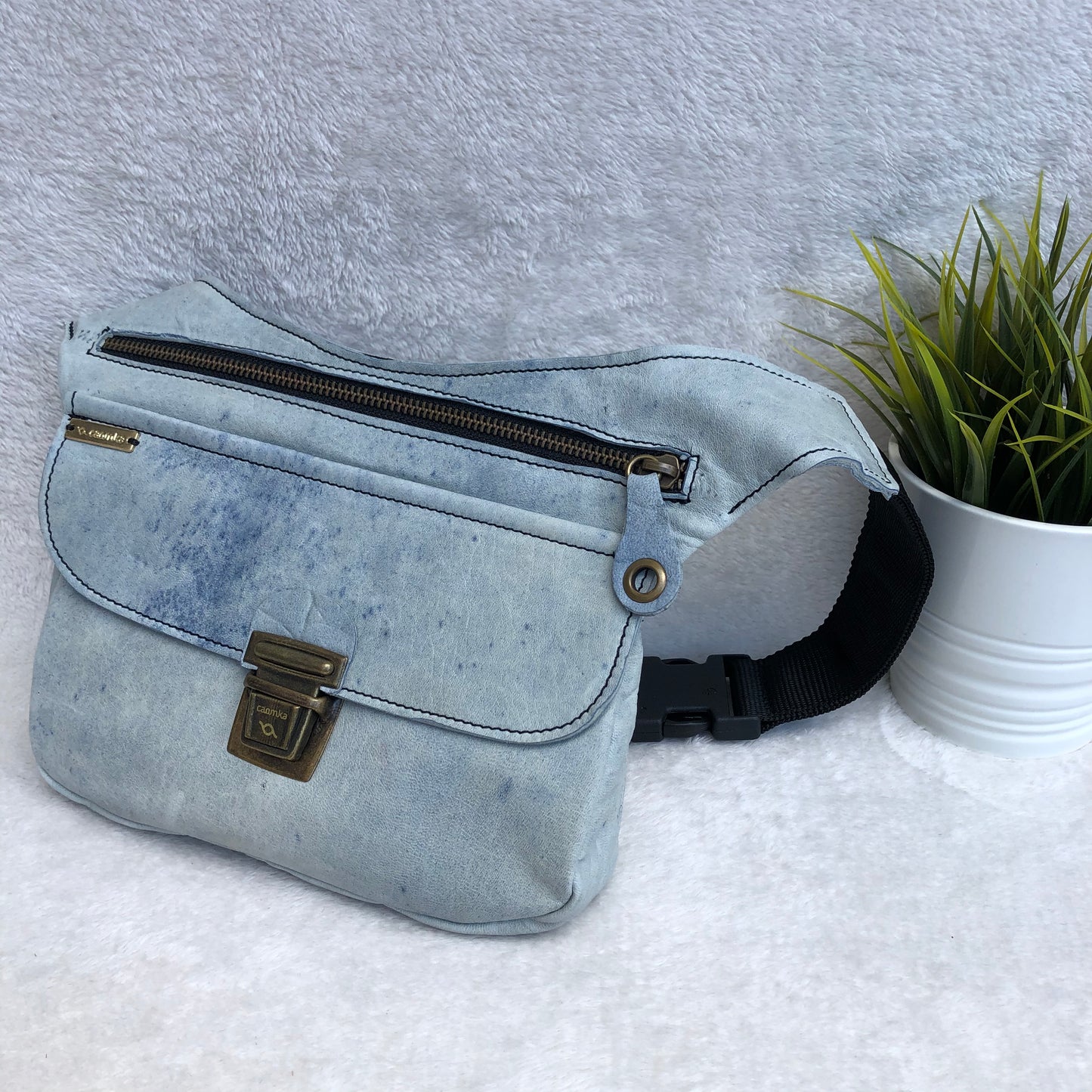 Summer SkyBlue - Old Gold Natural BioCuir® Leather Exclusive Part No. 7713