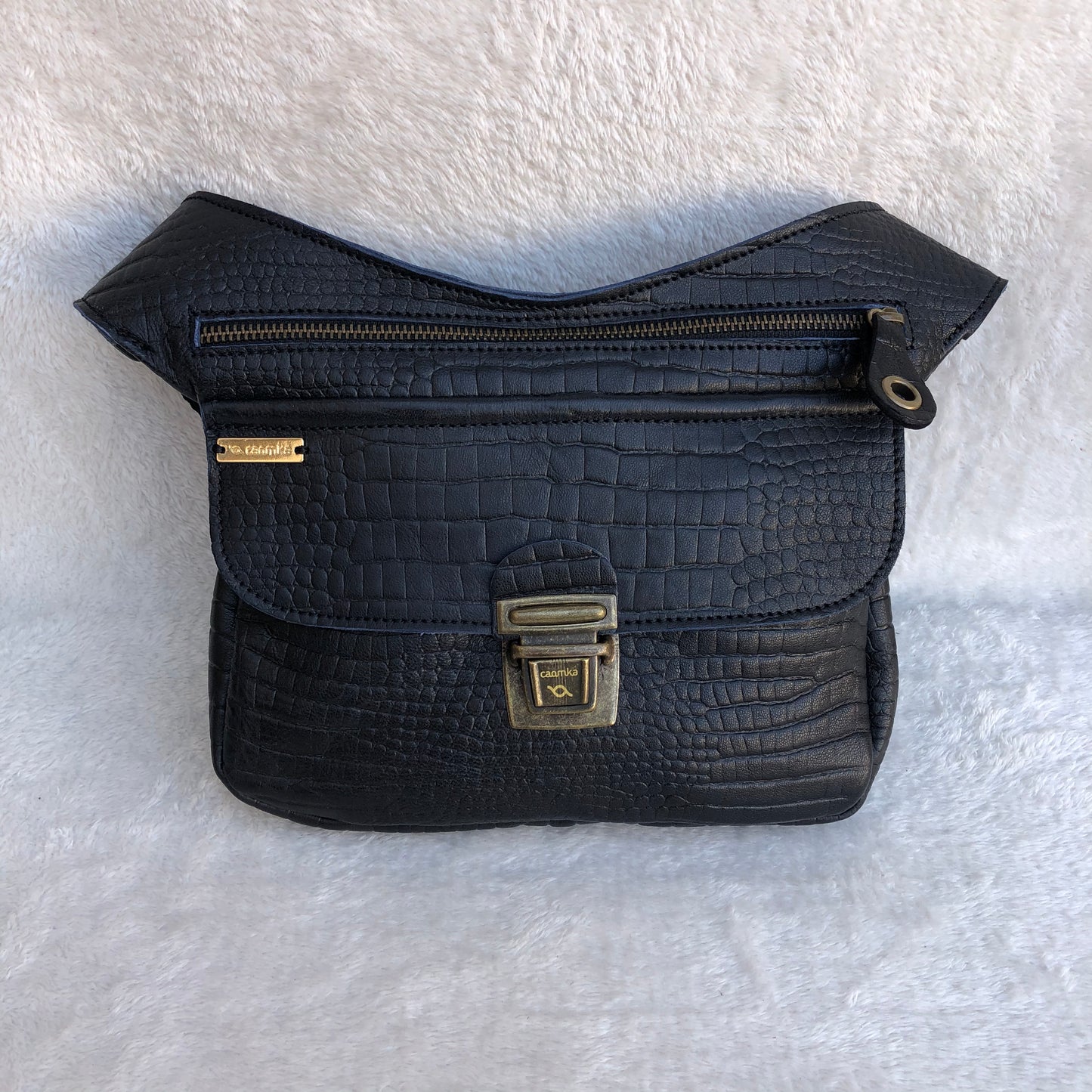 Special Dark Blue & Old Gold BioCuir® natural leather Unique Piece No. 7797