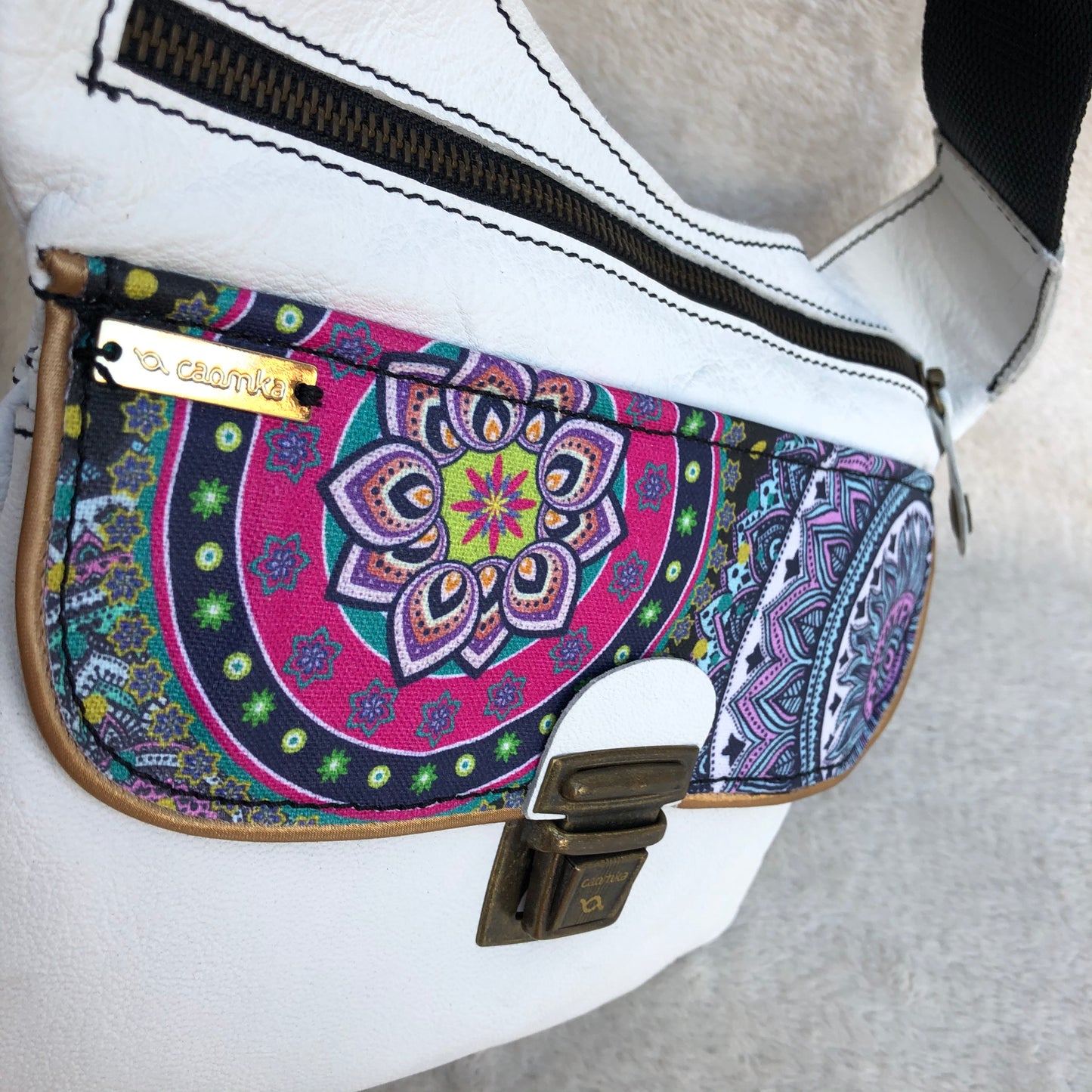 Special White Summer Mandalas BioCuir® natural leather Unique Piece No. 7768