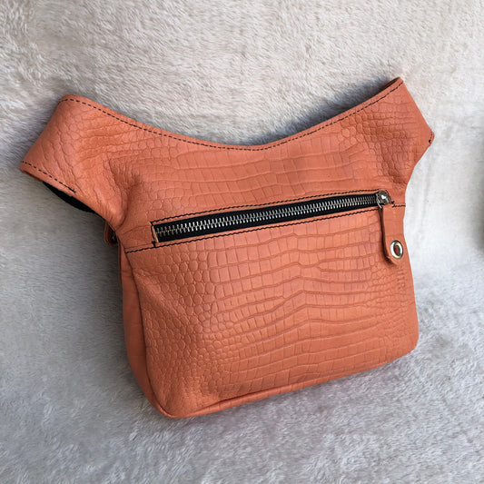 Special Salmon & Silver BioCuir® natural leather Unique Piece No. 7840