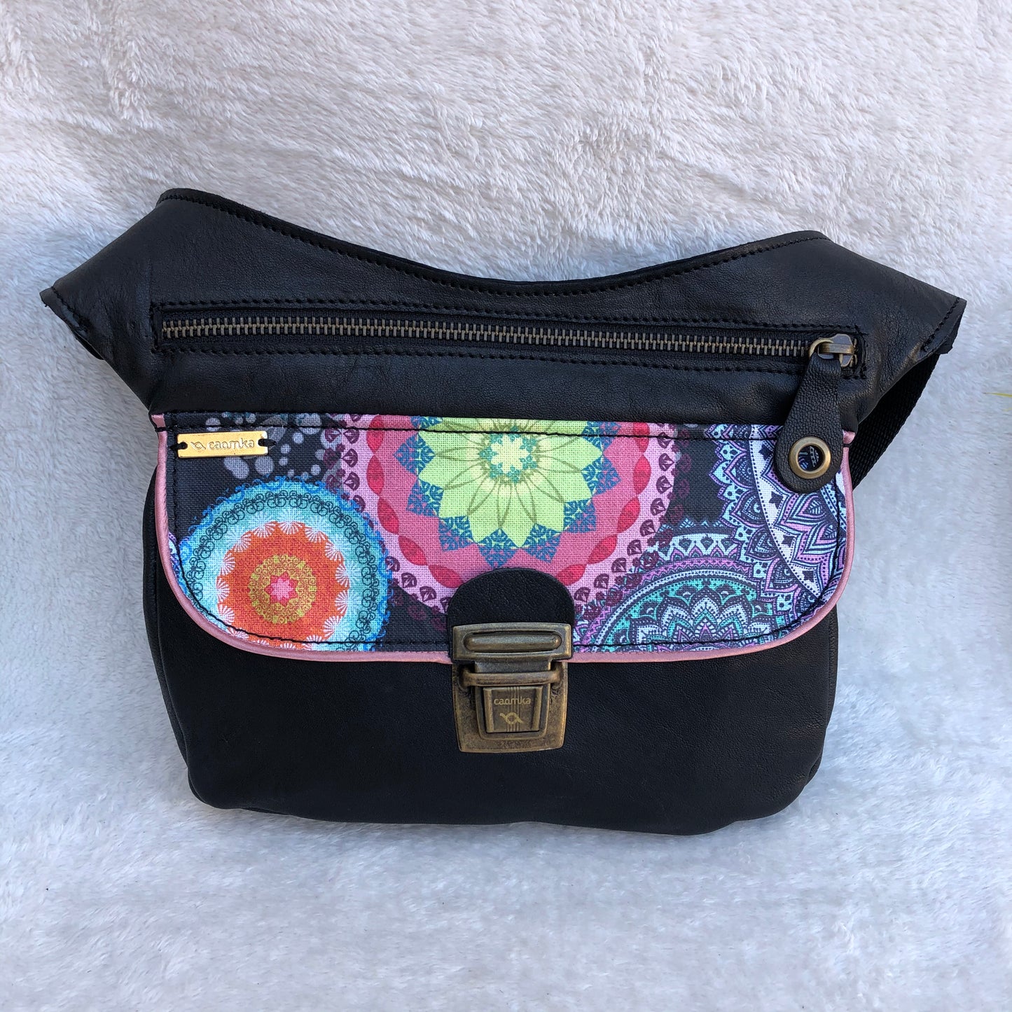 Special Black Summer Mandalas BioCuir® natural leather Unique Piece No. 7789