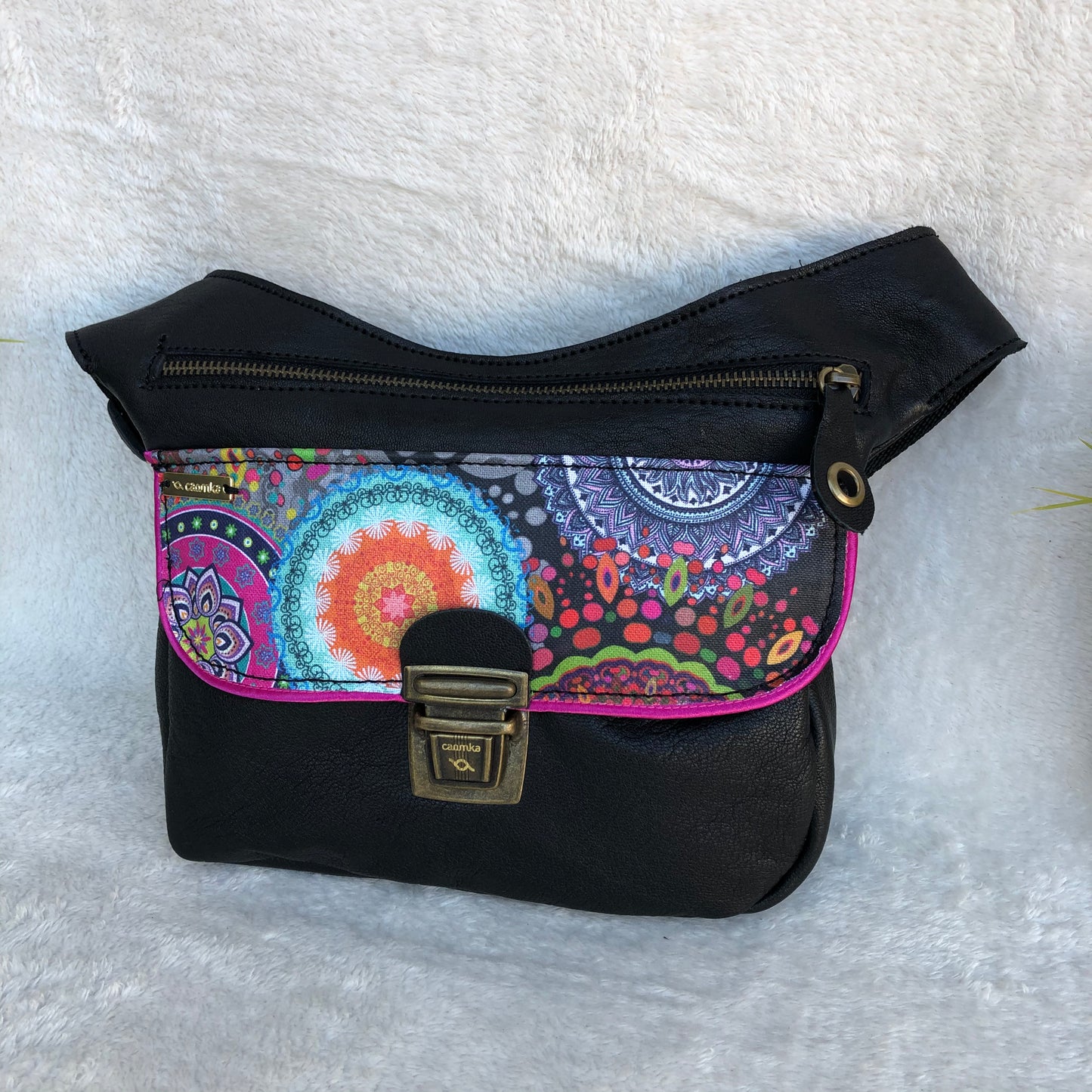 Special Black Summer Mandalas BioCuir® natural leather Unique Piece No. 7788