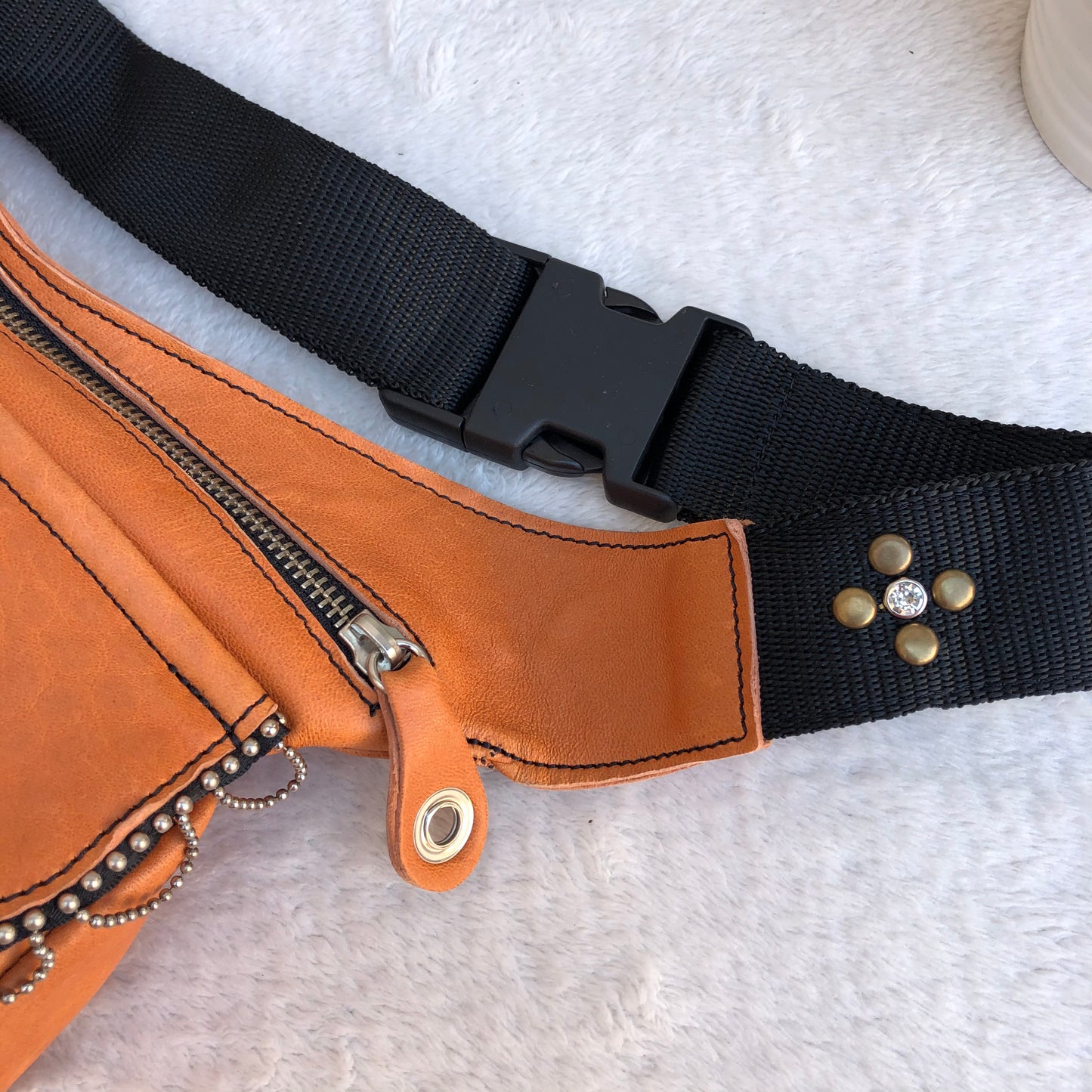 Special Orange/Brown & Silver BioCuir® natural leather Unique Piece No. 7878