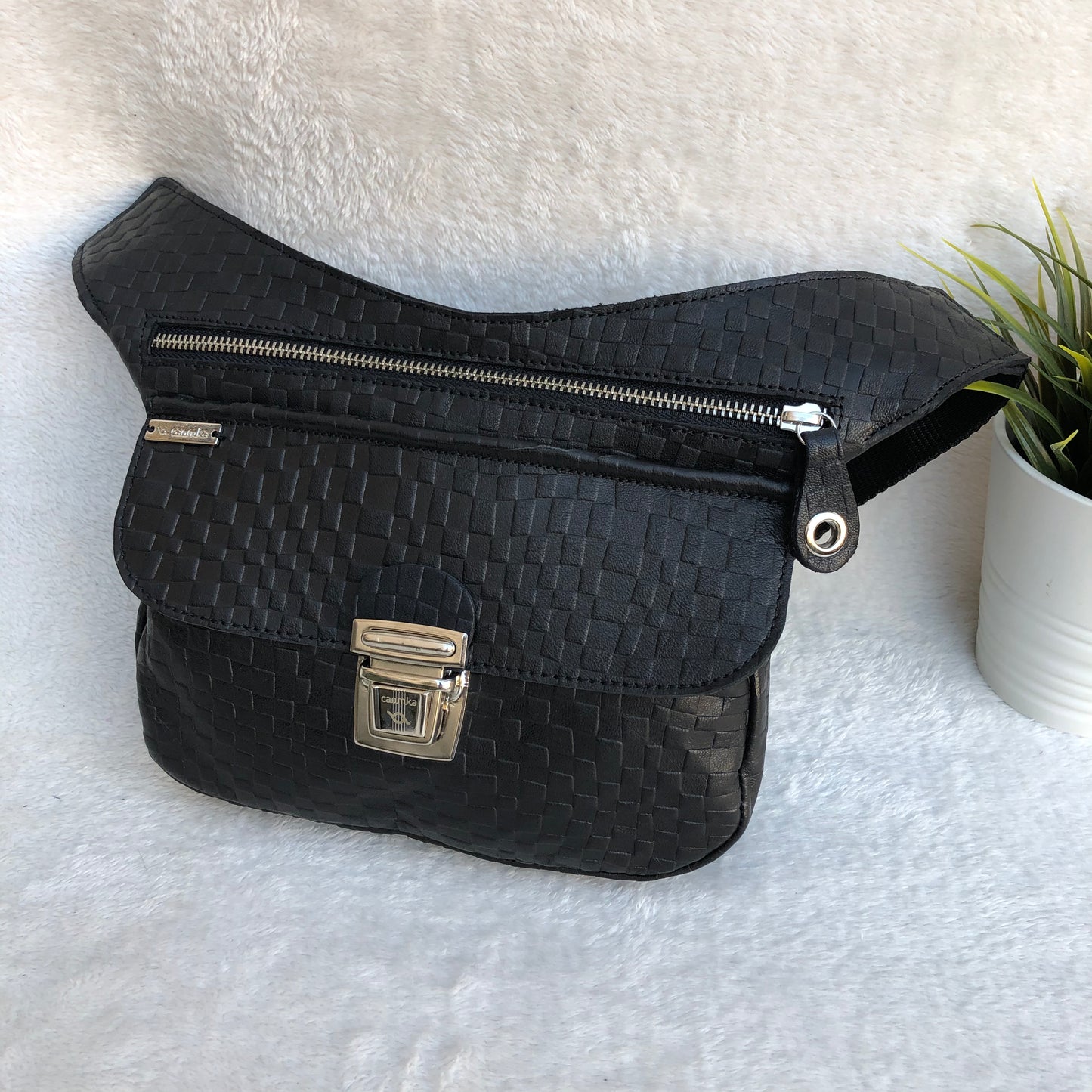 Special Black & Silver BioCuir® natural leather Unique Piece No. 8035