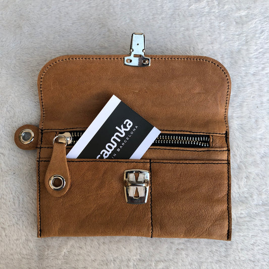 CAOMKA Flat Coin Purse Natural BioCuir® Leather Exclusive Piece No. 8042