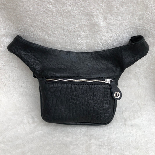 Mini Premium Black & Silver BioCuir® natural leather Unique Piece No. 8157