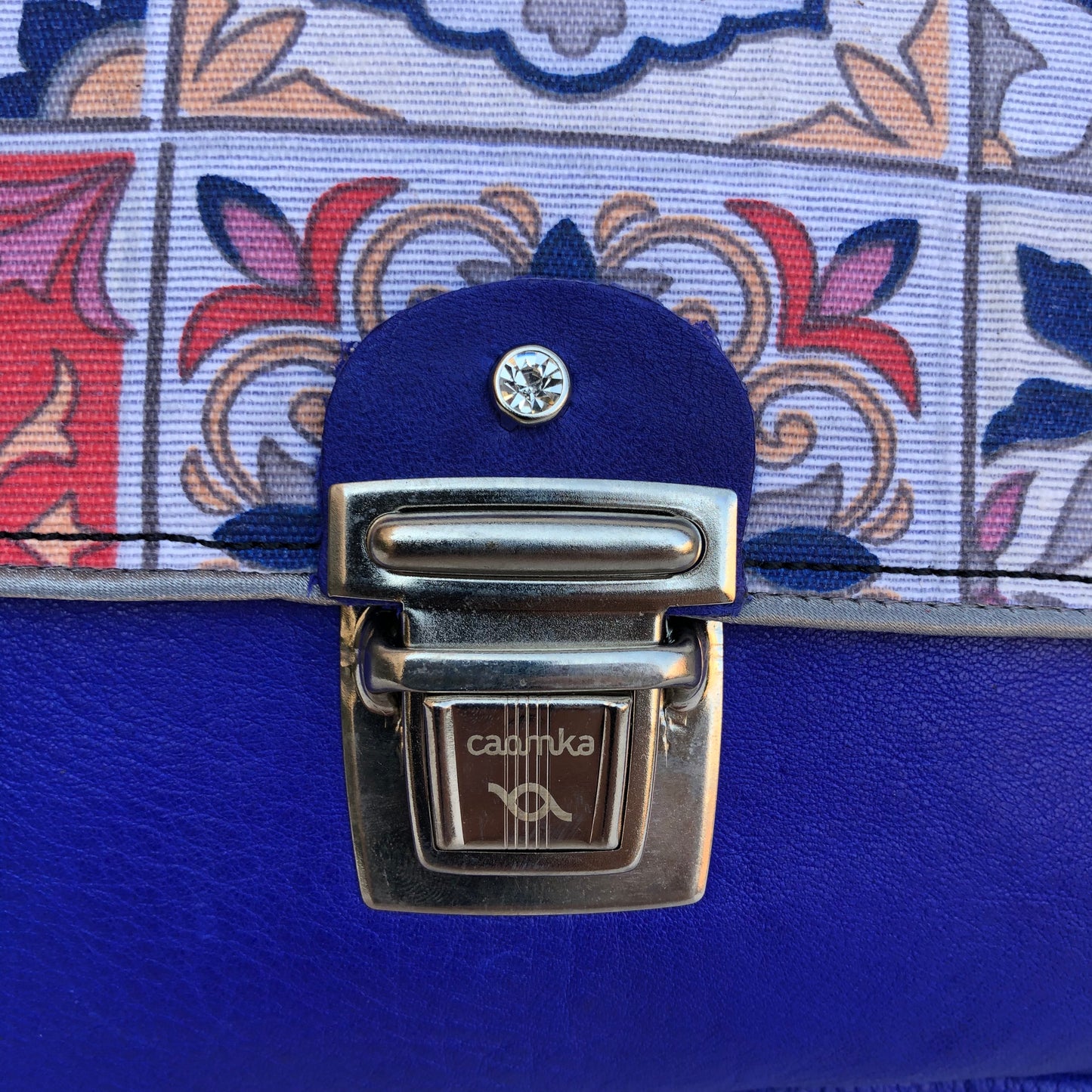 Special Vintage Electric Blue & Silver Natural BioCuir® Leather Unique Piece No. 8287