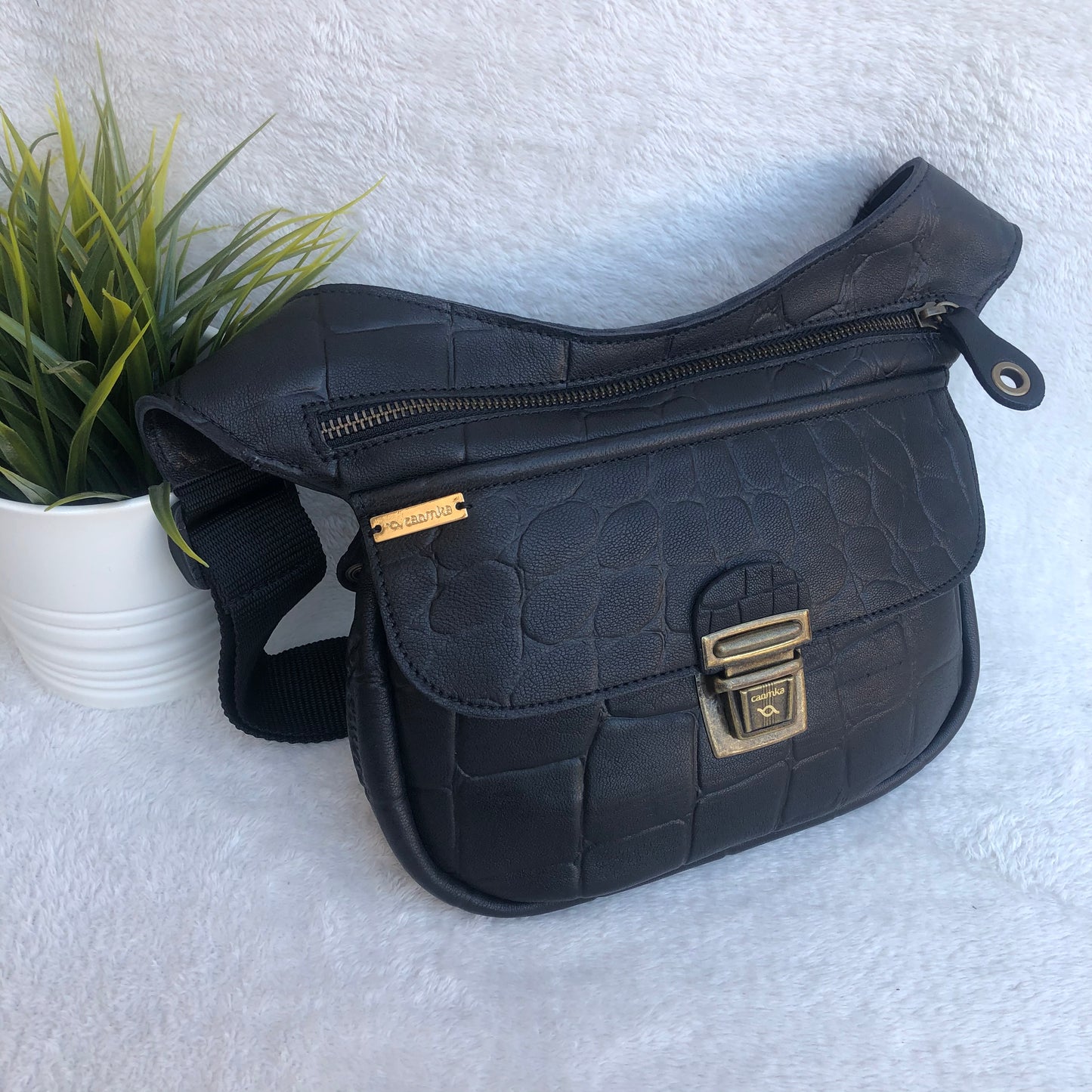 Special Black & Old Gold BioCuir® natural leather Unique Piece No. 8311