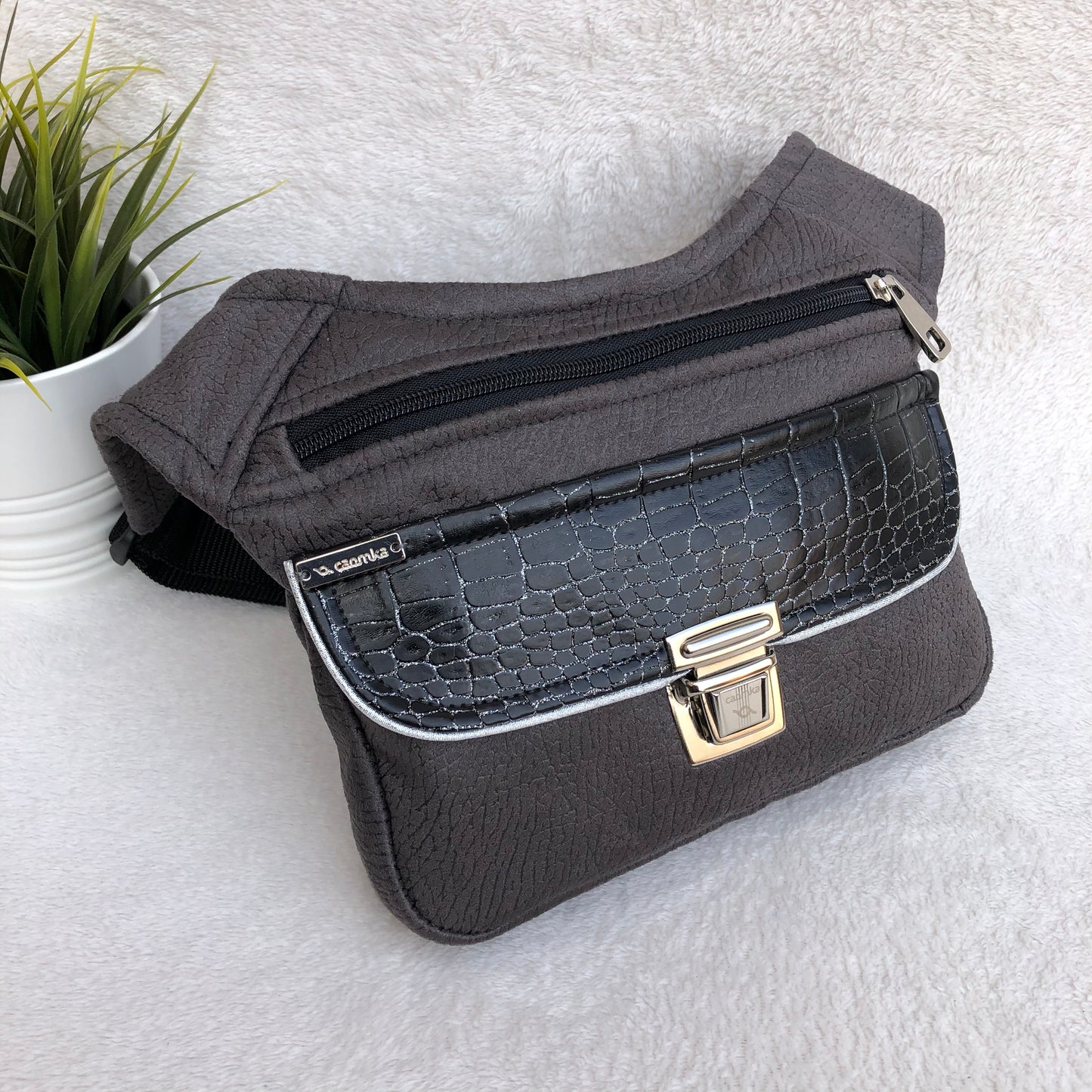 Special Gray & Silver Vegan Leather. Unique Piece No. 8460