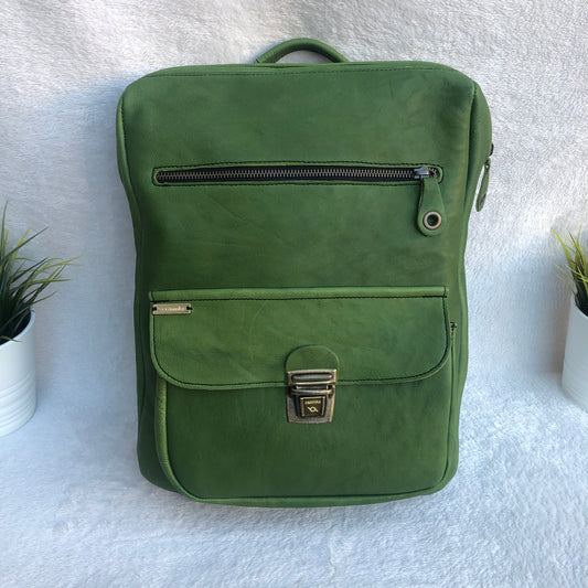 Mochila Classic "Cool Green” Piel natural BioCuir® · Pieza Exclusiva núm. 8377