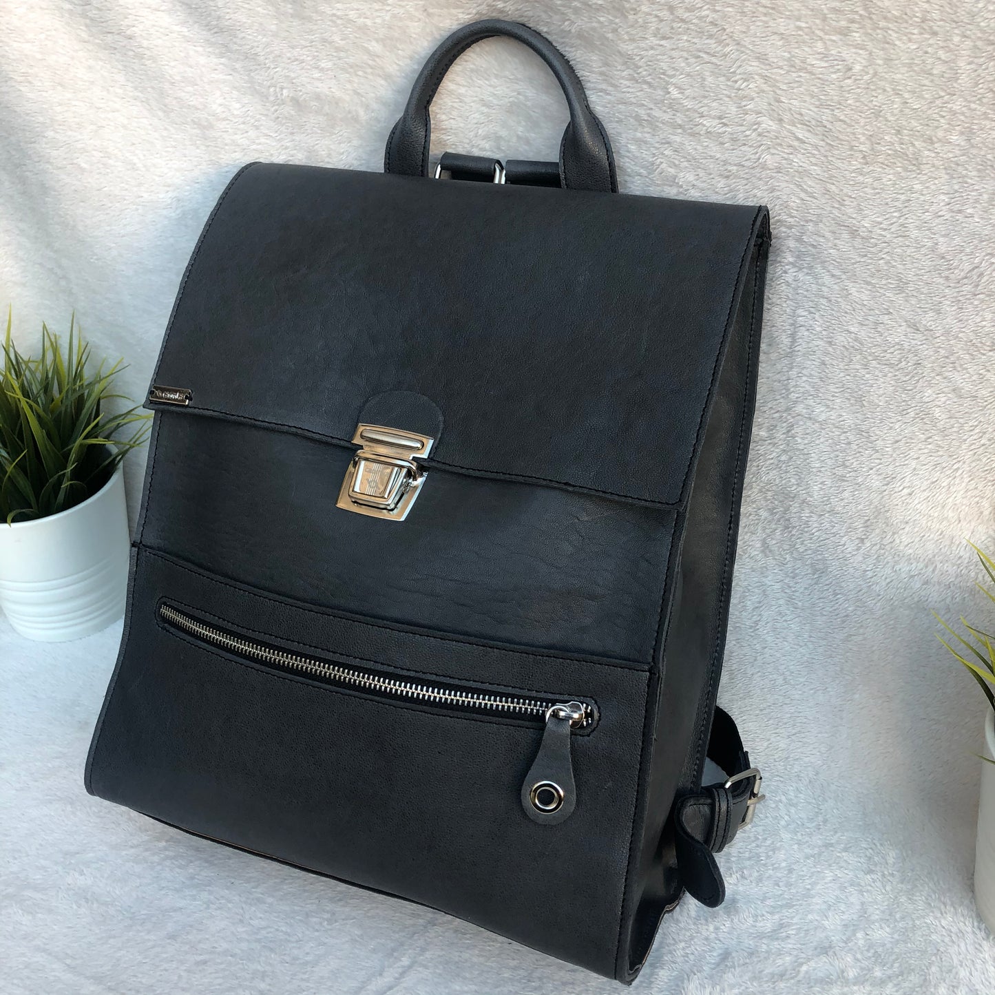 Mochila Vintage "Gray” Piel natural BioCuir® · Pieza Única núm. 8469