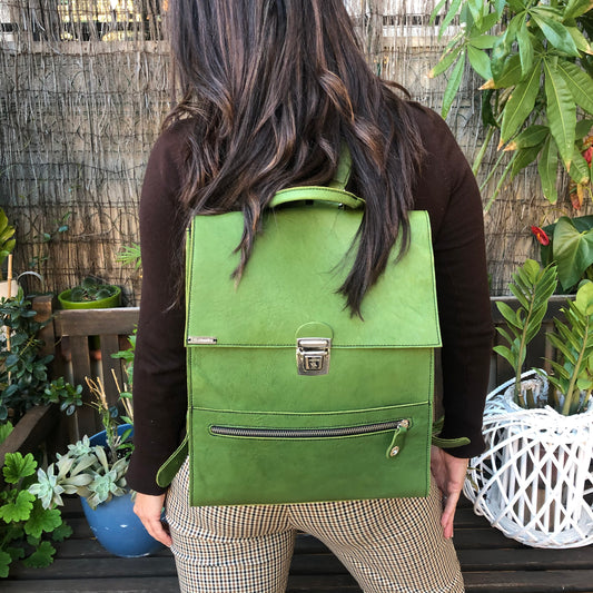 Vintage Backpack "Green” Natural leather BioCuir® Unique Piece no. 8394