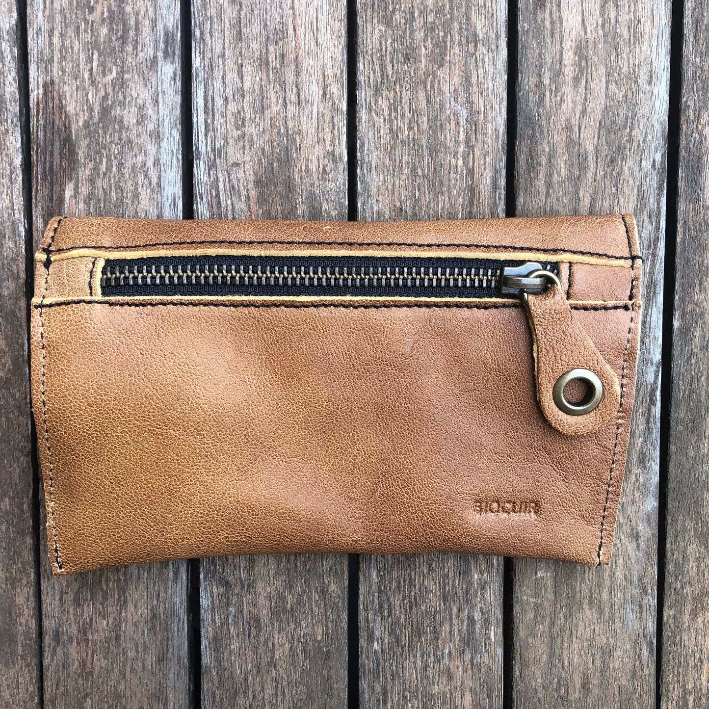 CAOMKA Flat Coin Purse Natural BioCuir® Leather Unique Piece No. 8398