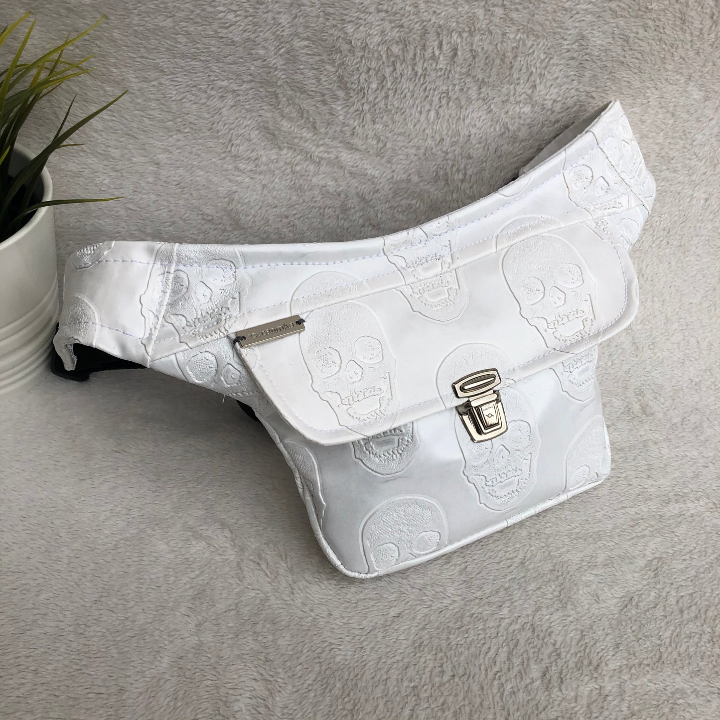Mini Special White Skulls Vegan Leather Unique Piece No. 8587