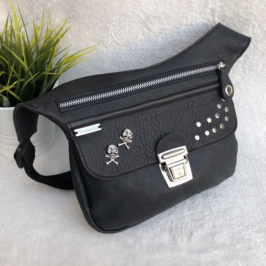 Premium Black Skulls & Silver Natural BioCuir® Leather Exclusive Part No. 8856
