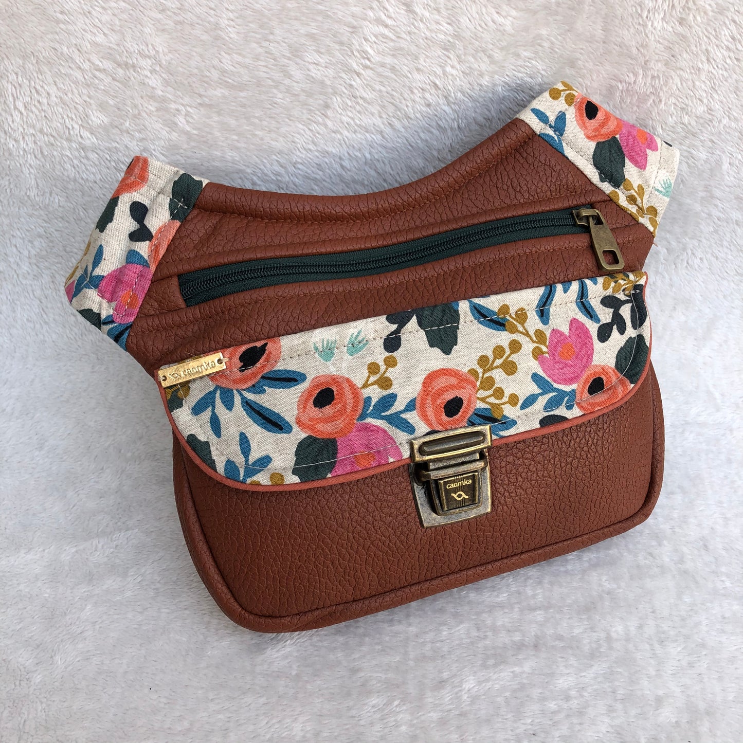 Special Brown & Flowers Vegan Leather Unique Piece No. 8646