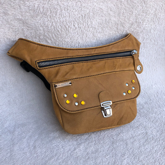 Mini Premium Brown Camel & Silver Natural BioCuir® Leather Unique Piece No. 8731