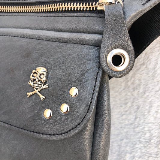 Premium Gray Skulls & Silver Natural BioCuir® Leather Unique Piece No. 8722