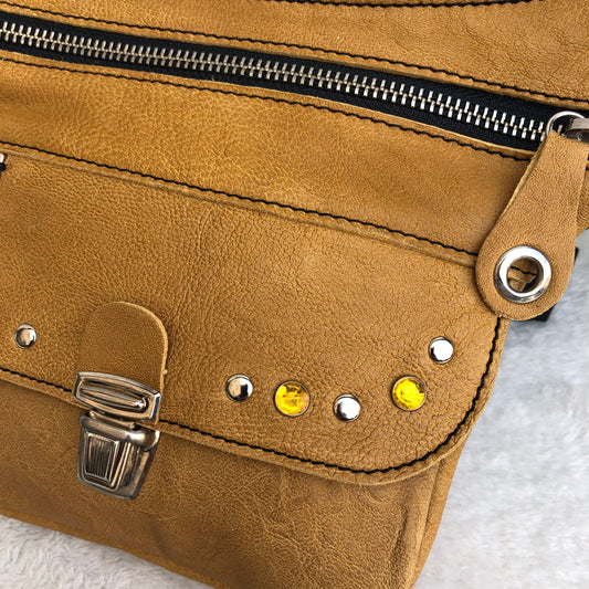 Mini Premium Brown Camel & Silver Natural BioCuir® Leather Unique Piece No. 8790