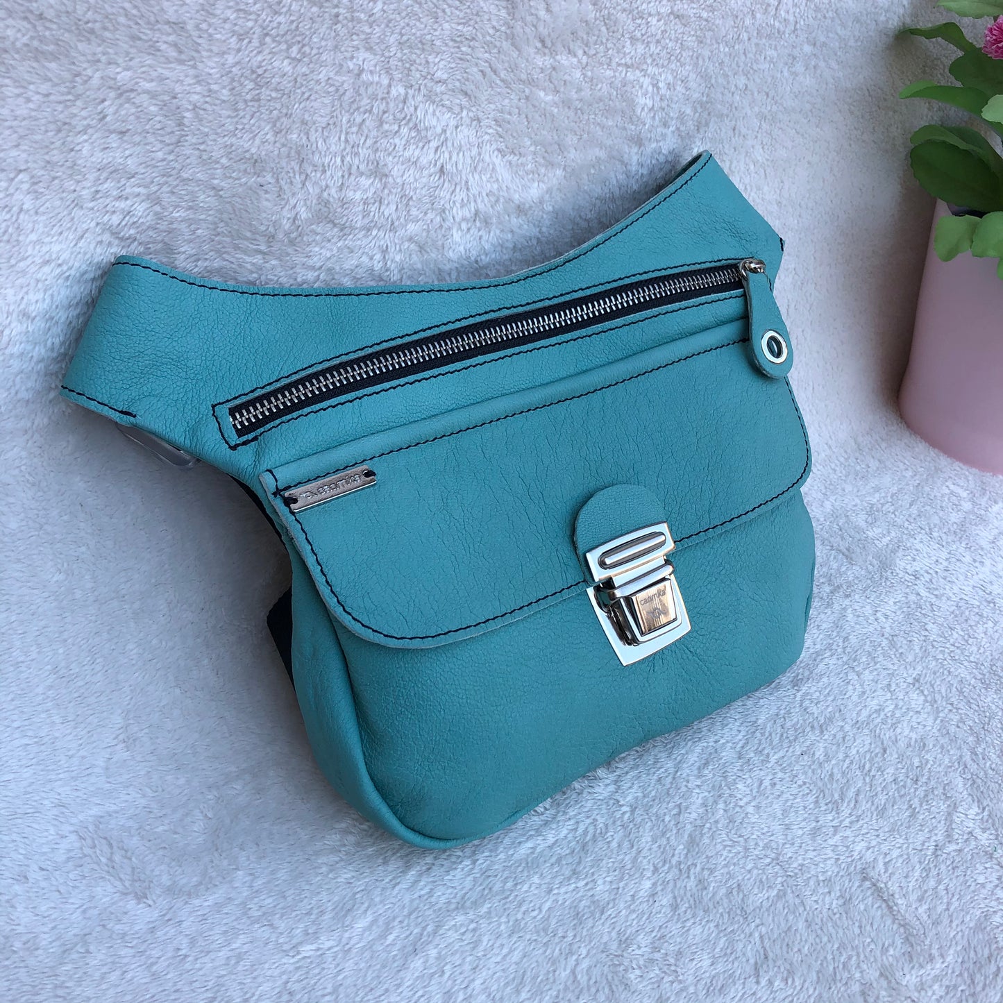 Special Turquoise & Silver BioCuir® natural leather Exclusive Piece No. 8886