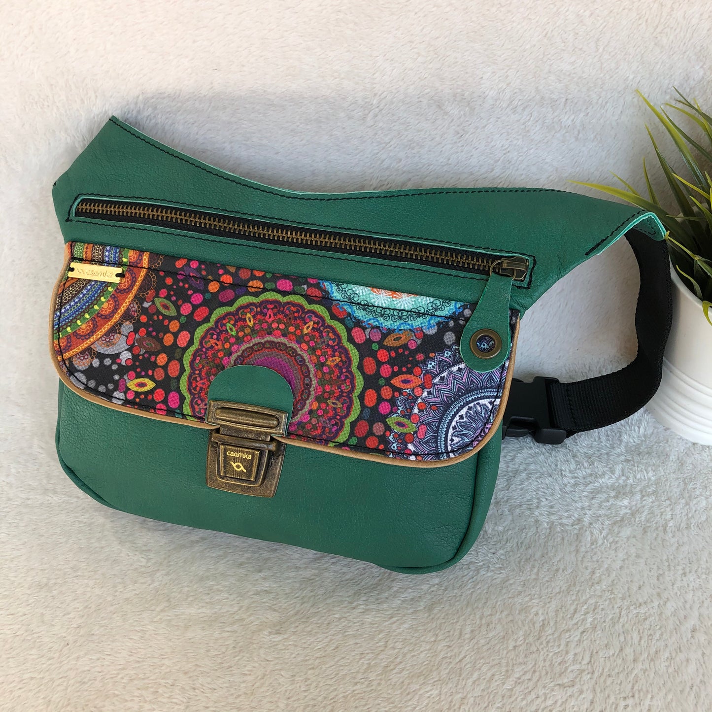 Special Green Summer Mandalas BioCuir® natural leather Unique Piece No. 9187