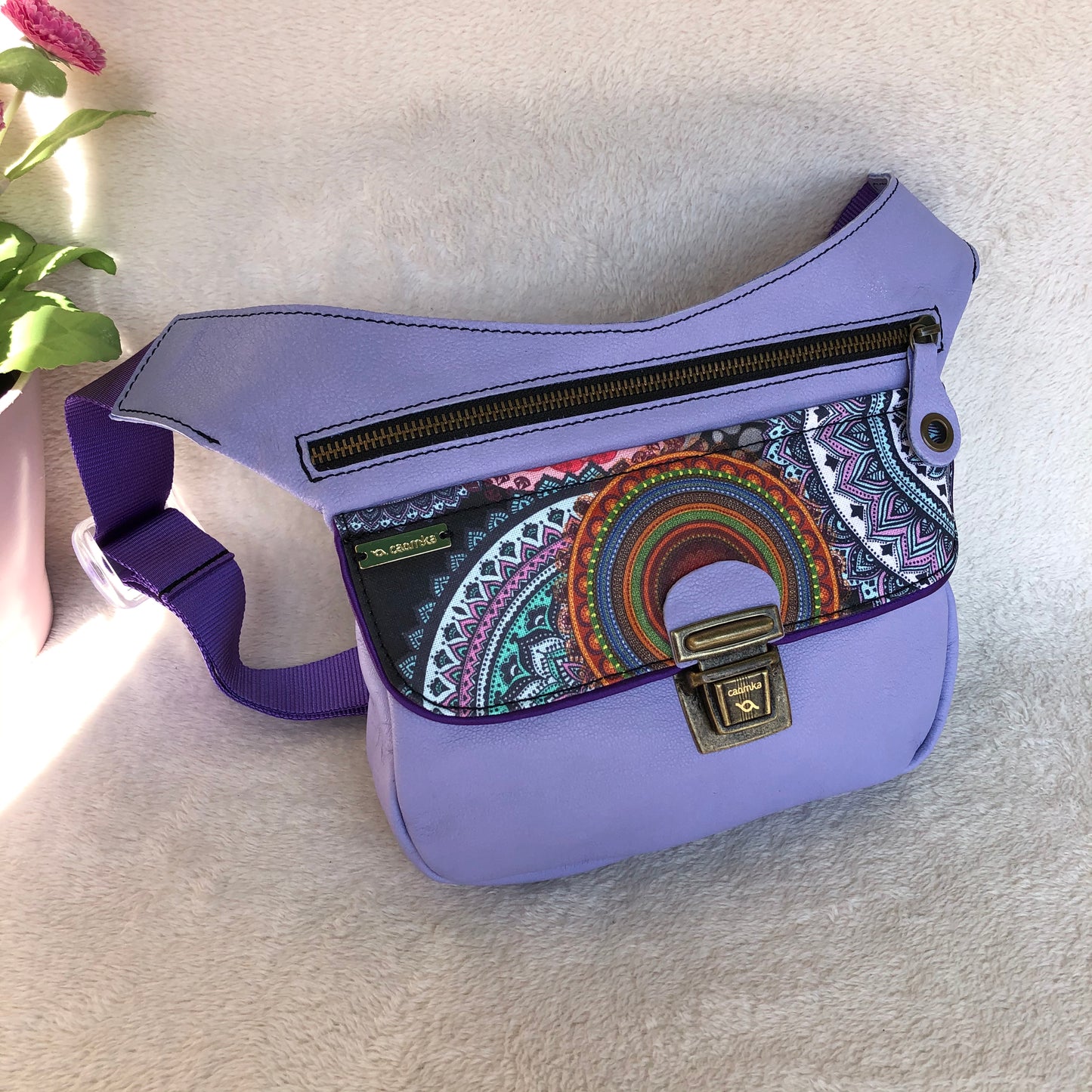 Special Lavender Summer Mandalas Natural leather BioCuir® Unique Piece No. 9129