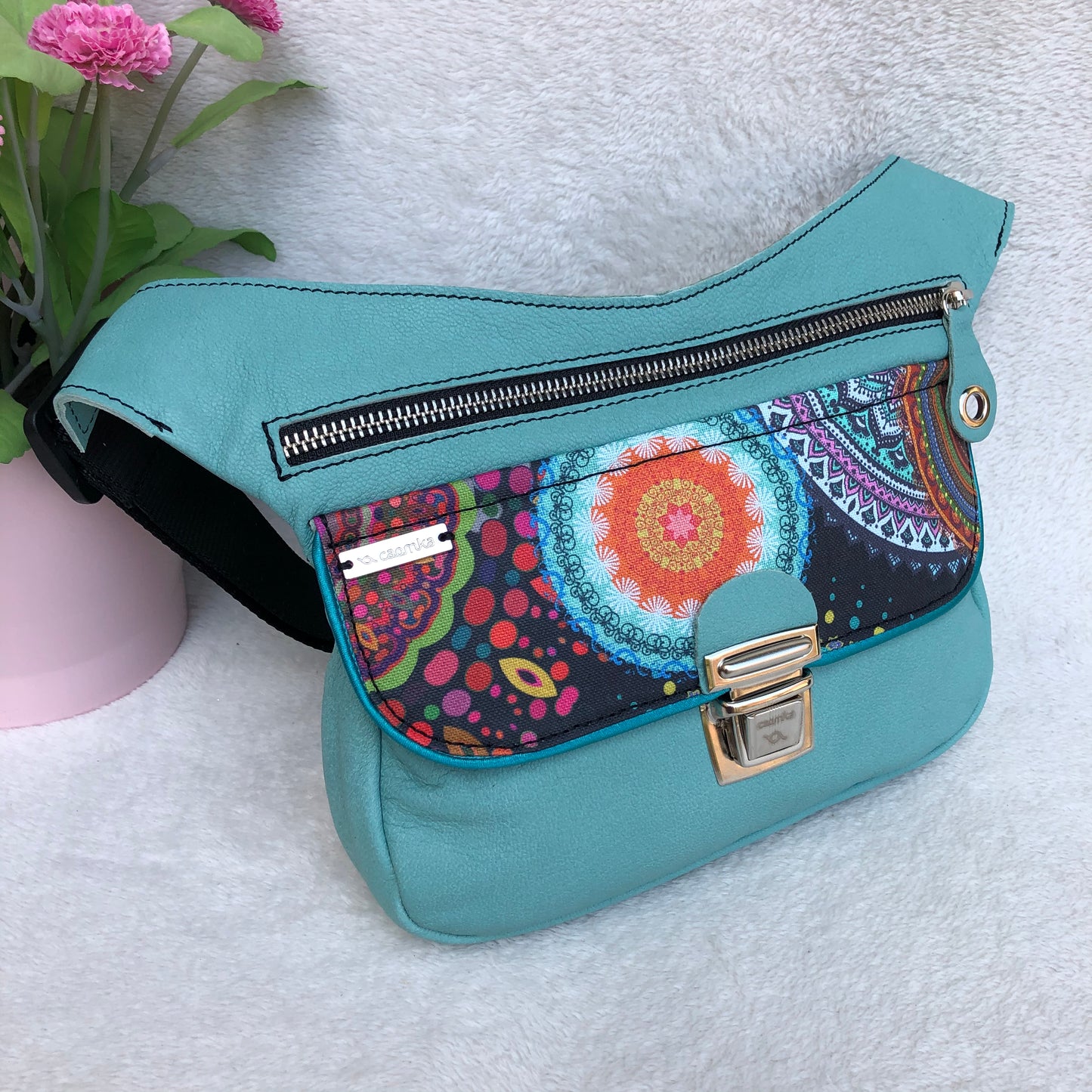 Summer Turquesa & Mandalas · Piel natural BioCuir® · Pieza Única Núm. 9148