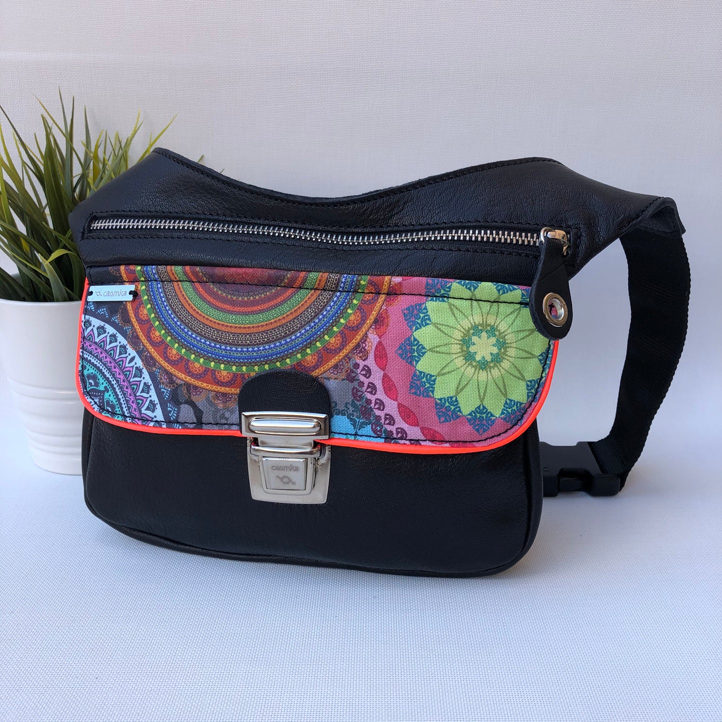 Summer Black & Mandalas BioCuir® natural leather Unique Piece No. 9463