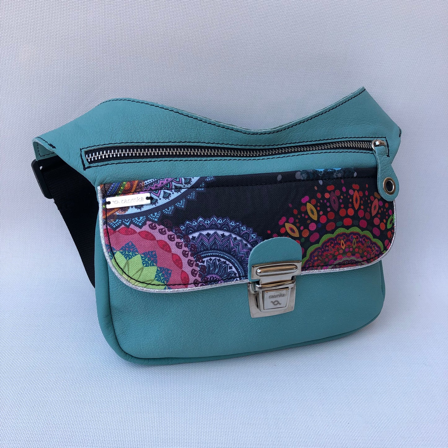 Summer Turquoise & Mandalas BioCuir® natural leather Unique Piece No. 9444