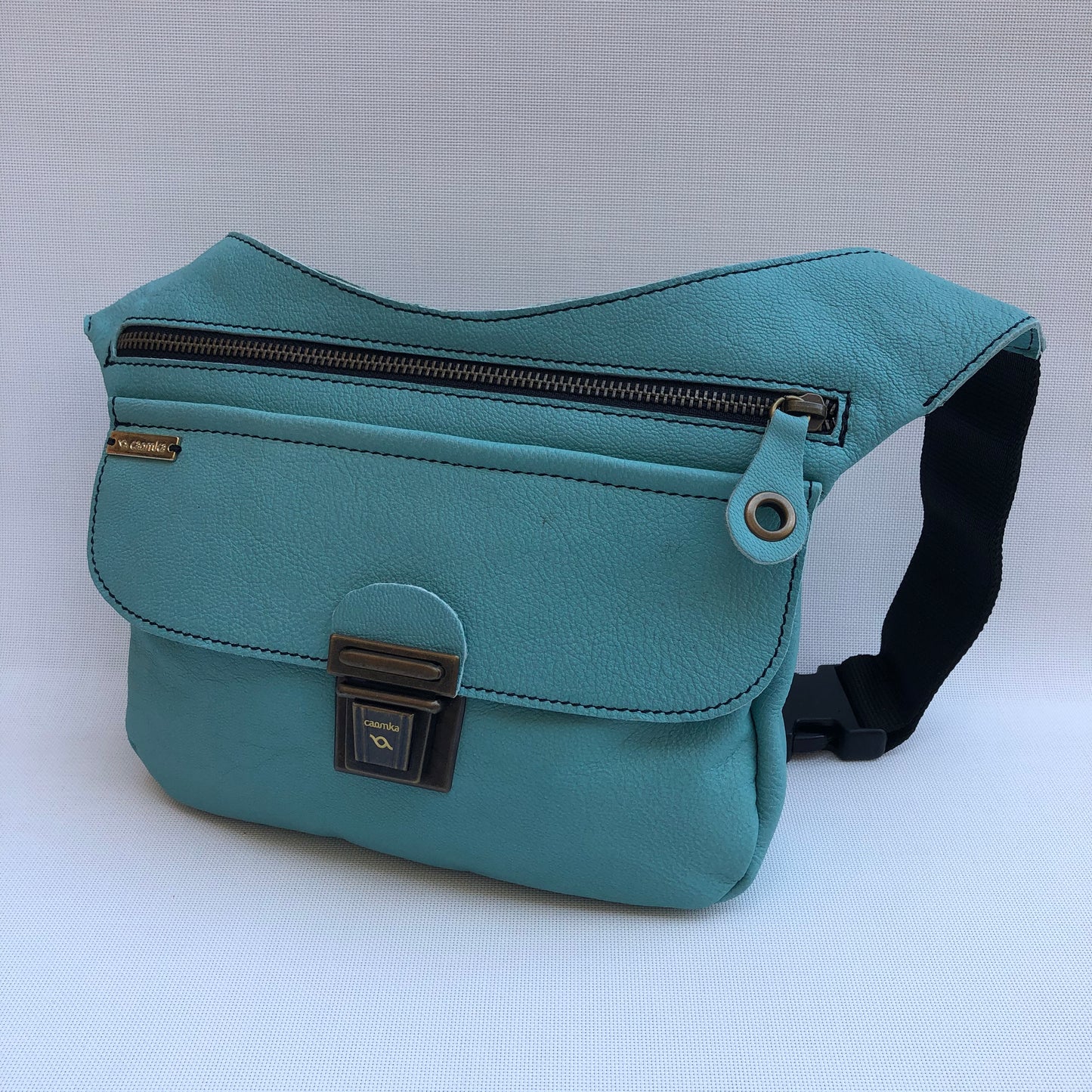 Classic Turquoise & Old Gold Natural BioCuir® Leather Exclusive Piece No. 9544