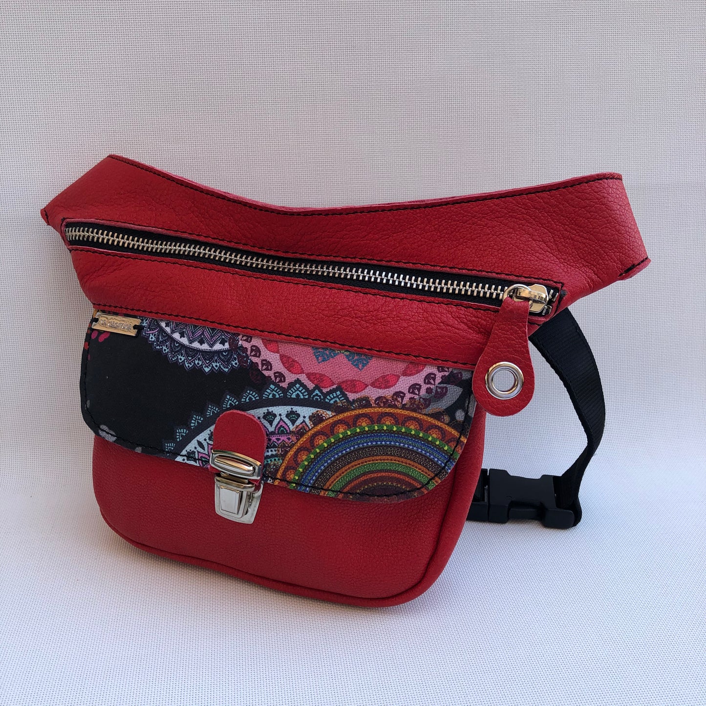 Mini Special Mandalas Red & Silver BioCuir® natural leather Unique Piece No. 9597