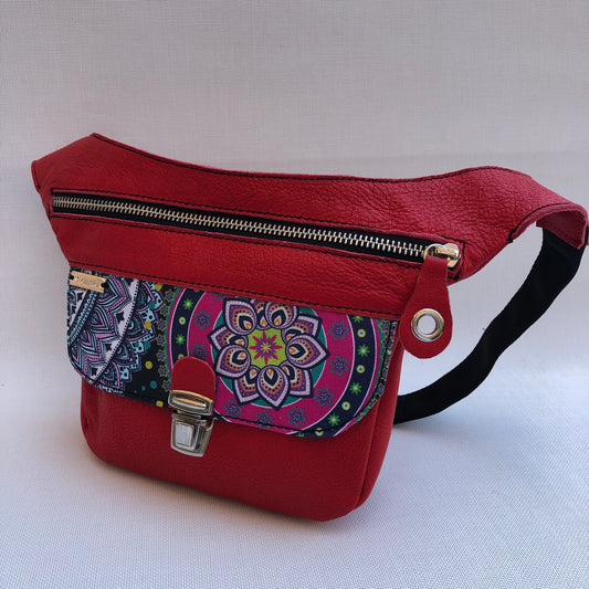 Mini Special Mandalas Red & Silver BioCuir® natural leather Unique Piece No. 9598