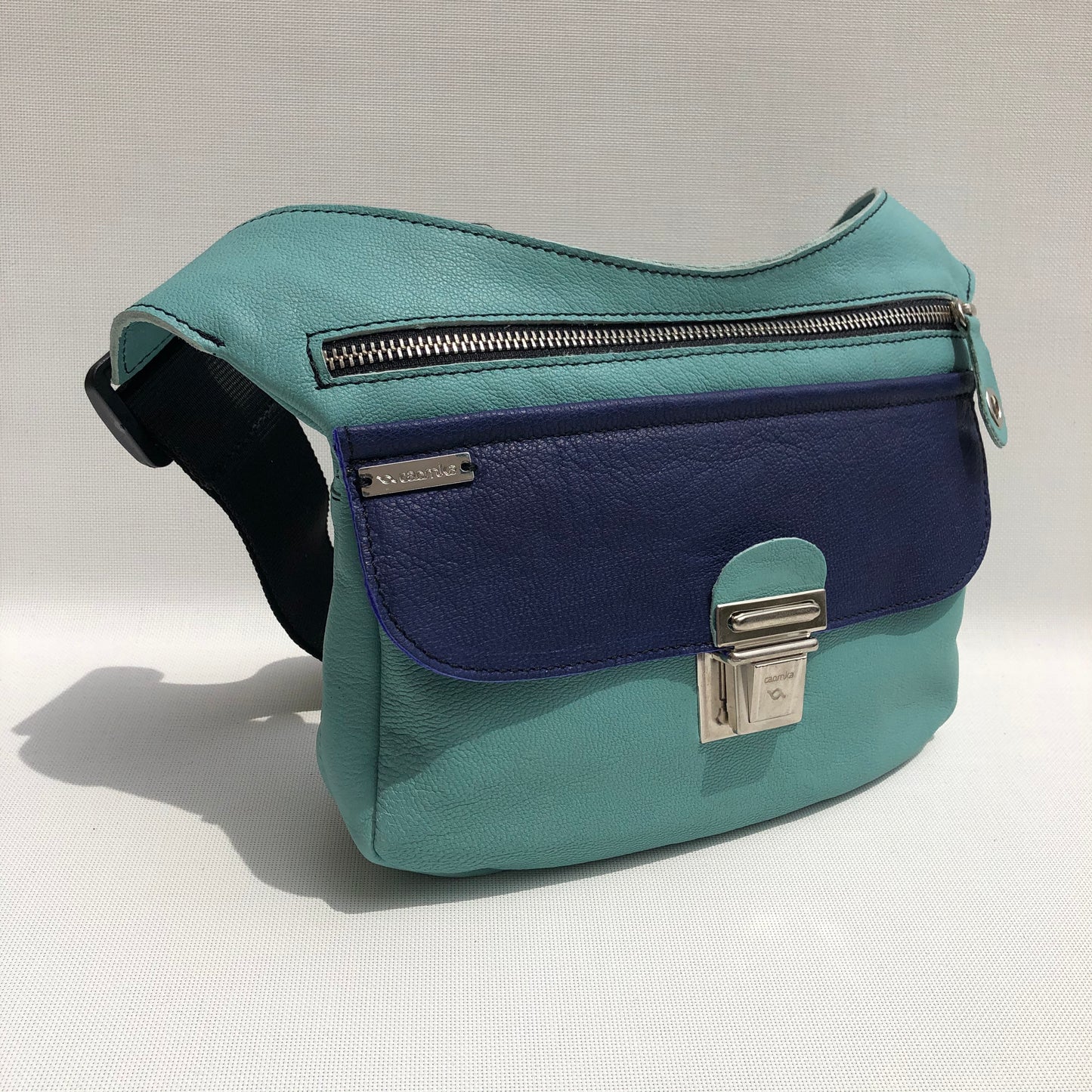 Special Turquoise & Blue - Silver BioCuir® natural leather Exclusive Piece No. 9850