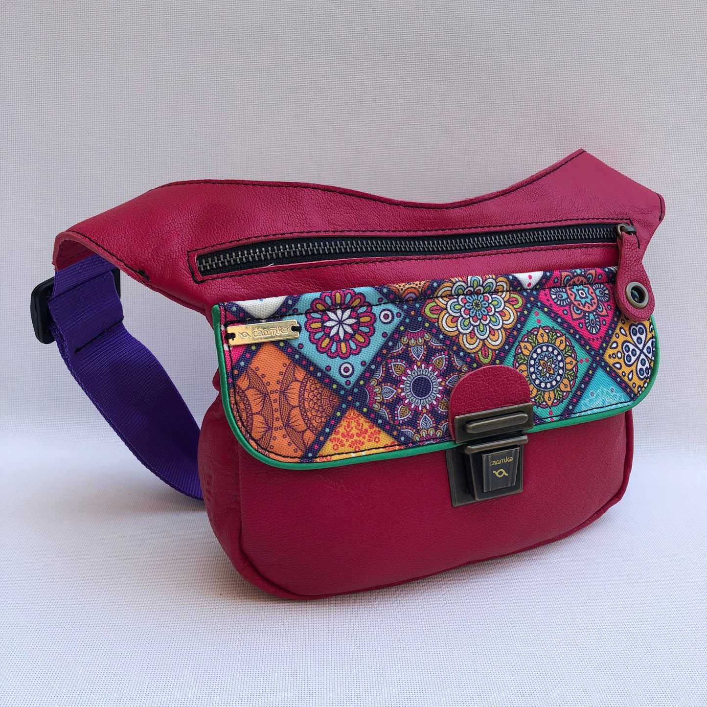 Summer Pink - Fuchsia & Mandalas Natural leather BioCuir® Unique Piece No. 9752