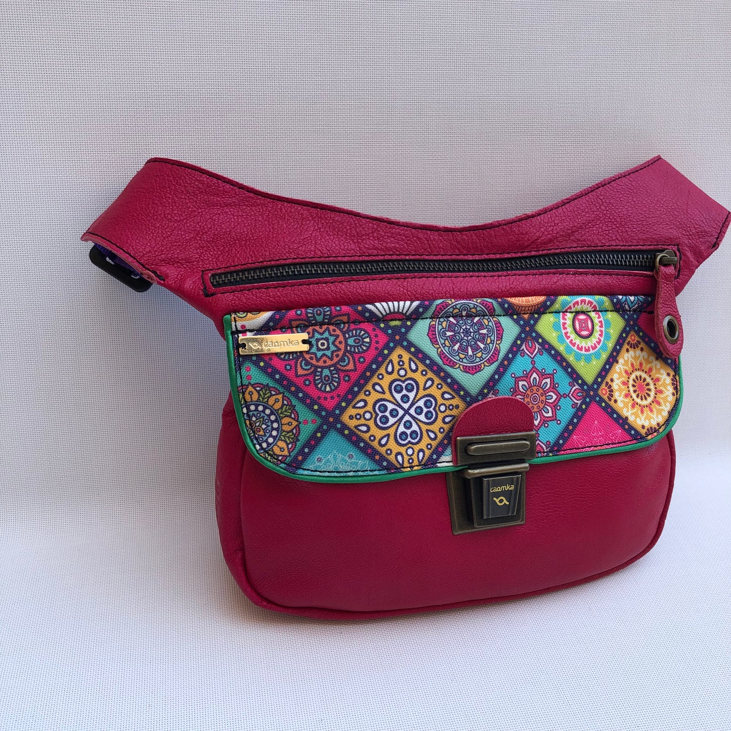 Summer Pink - Fuchsia & Mandalas Natural leather BioCuir® Unique Piece No. 9758